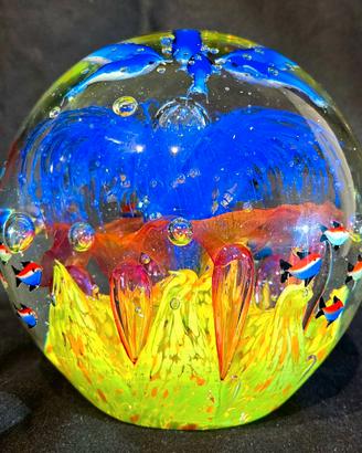 Grande  Sfera Acquario Vetro Murano Bolle Pesci
