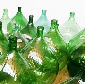 Damigiana di vetro verde impagliata vintage 54 lit