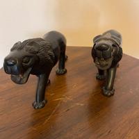 Scultura Arte Africana Vintage Leone legno ebano