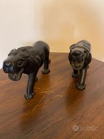 Scultura Arte Africana Vintage Leone legno ebano