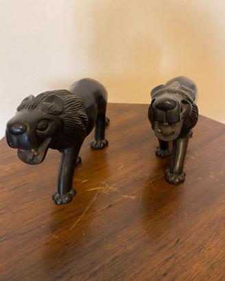 Scultura Arte Africana Vintage Leone legno ebano
