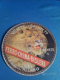 Targa pubblicitaria in latta Ferro-China Bisleri