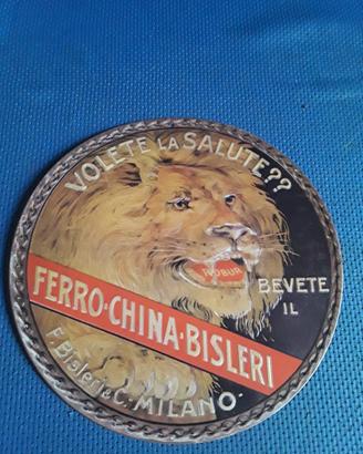 Targa pubblicitaria in latta Ferro-China Bisleri