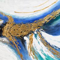 Quadro astratto blu e oro - materico