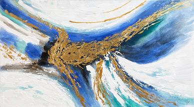 Quadro astratto blu e oro - materico