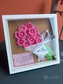 Quadretto 3D Handmade con Fiori Rosa in Ciniglia