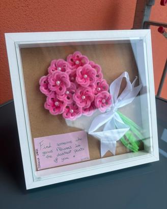 Quadretto 3D Handmade con Fiori Rosa in Ciniglia