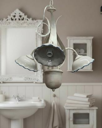 Lampadario shabby in ferro battuto da bagno 3 luci