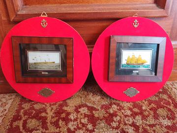 Coppia Quadretti Imbarcazioni Vintage Anni 60/70 M