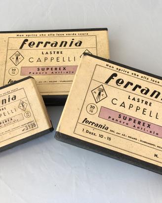 Ferrania Cappelli n.3 scatole lastre fotografiche