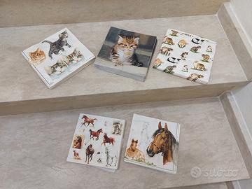 Tovaglioli decoupage gatti e cavalli
