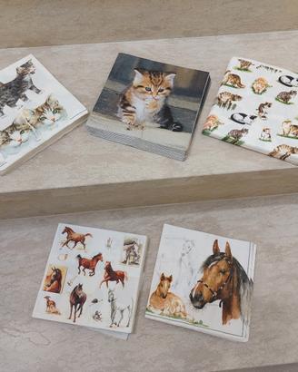 Tovaglioli decoupage gatti e cavalli