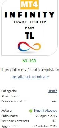 1 Licenza x Infinity TradeUtility EA trading MT4