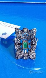 Antico anello in oro argento diamanti smeraldo nat