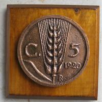 Riproduzione in bronzo 5 cent del 1920 cm. 10