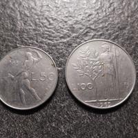 50 Lire Vulcano e 100 Lire Minerva 1963 Italia