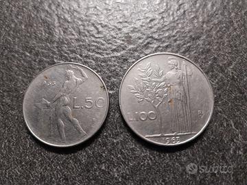 50 Lire Vulcano e 100 Lire Minerva 1963 Italia