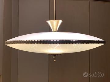 Lampadario “disco volante” in vetro/ottone anni 50