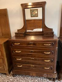 Comò vintage rivestito in legno con specchio