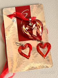Set Collana e Orecchini Cuore Rosso