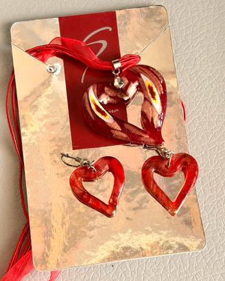 Set Collana e Orecchini Cuore Rosso