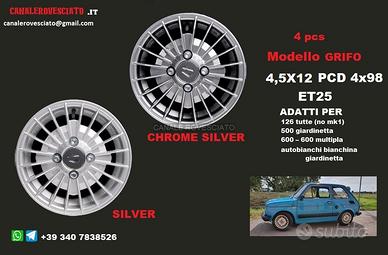 Cerchi grifo 4,5x 12 4x98 silver silver fiat 126