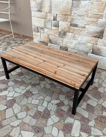 Tavolino industrial legno 100 × 55 cm base metallo