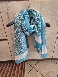 Sciarpina - scialle azzurro turchese bianco 85x180