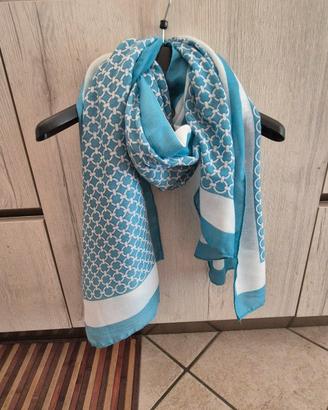 Sciarpina - scialle azzurro turchese bianco 85x180