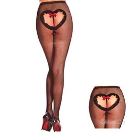Collant calze aperte a rete cuore con fiocco