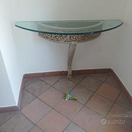 Consolle mezzaluna con piano in vetro