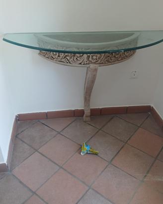 Consolle mezzaluna con piano in vetro