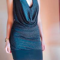 vestito corto, nero con brillantini dorati