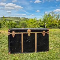 Baule grande Vintage Antico in metallo e pelle