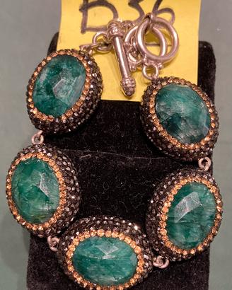 Bracciale ARGENTO 925 Smeraldi e Pietre (g.35,27