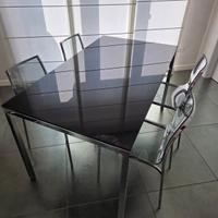 Tavolo Bontempi in acciaio e cristallo + Sedie