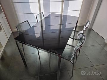 Tavolo Bontempi in acciaio e cristallo + Sedie