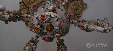 lampadario decorato in ceramica anni 80