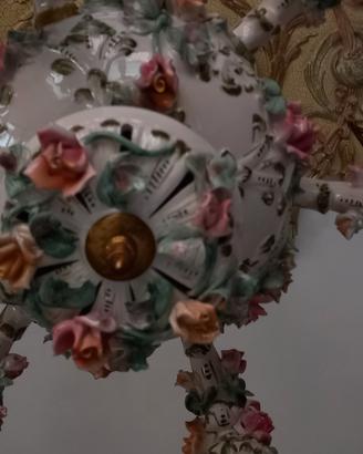 lampadario decorato in ceramica anni 80