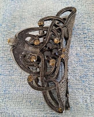 Pinza Capelli Metallo Brunito Vintage / Cristalli