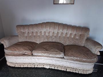 Divano e 2 poltrone vintage tessuto damascato in o