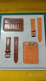 set cinturino orologio e portatessere in pelle