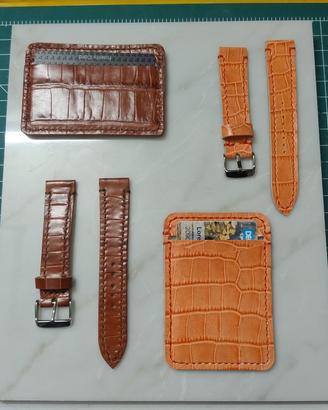set cinturino orologio e portatessere in pelle