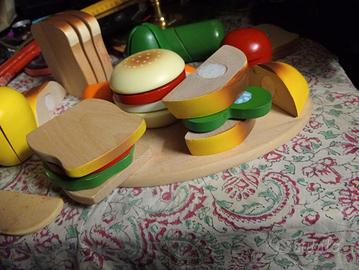 Set Gioco Cucina Legno Panini e Frutta