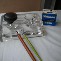 Calamaio doppio anni 30-40 vetro da scrivania