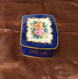 Scatola latta vintage Dufour blu oro fiori