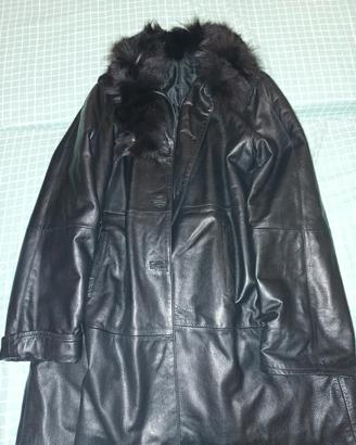 Cappotto pelle nero donna vintage con collo