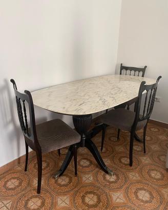 Tavolo da pranzo con piano in marmo + sei sedie