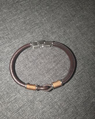 Braccialetto Uomo Pelle Marrone E Acciaio Medusa