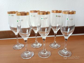 6 flute in cristallo bordatura oro